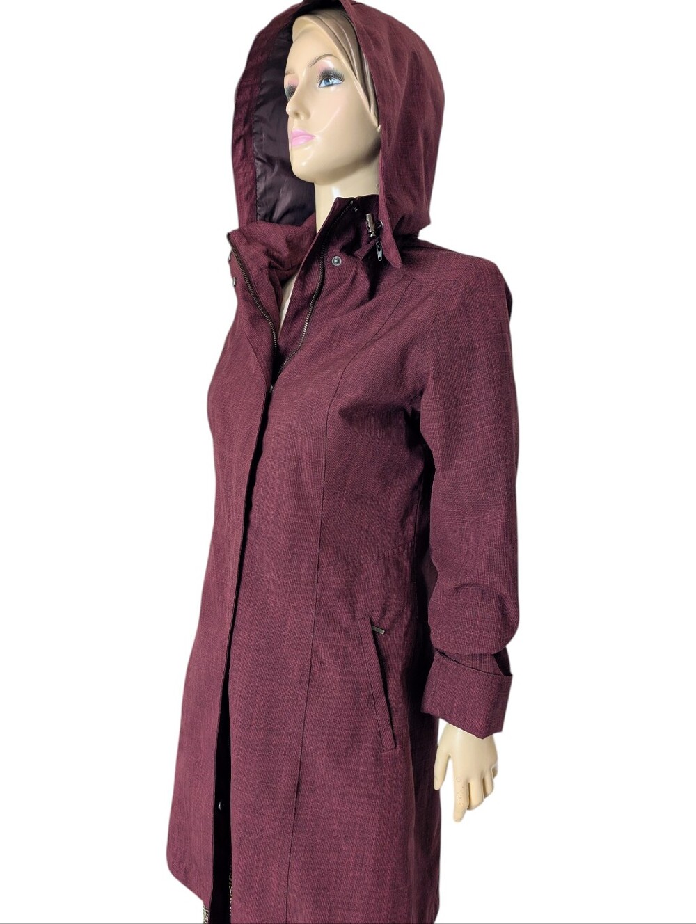 Aventura Women's Burgundy Long Trench Coat with Hood